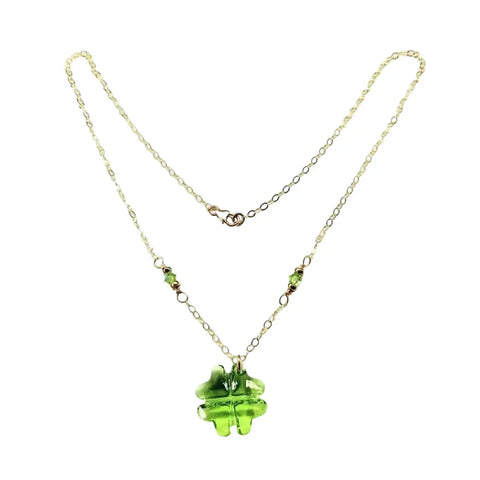 14K Gold Filled Clover Necklace – Peridot Swarovski Crystal Pendant | Made in USA Alexa Martha Designs  Necklace