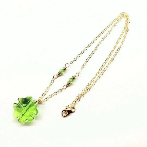 14K Gold Filled Clover Necklace – Peridot Swarovski Crystal Pendant | Made in USA Alexa Martha Designs  Necklace