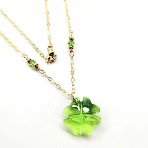 14K Gold Filled Clover Necklace – Peridot Swarovski Crystal Pendant | Made in USA Alexa Martha Designs  Necklace