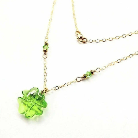 14K Gold Filled Clover Necklace – Peridot Swarovski Crystal Pendant | Made in USA Alexa Martha Designs  Necklace
