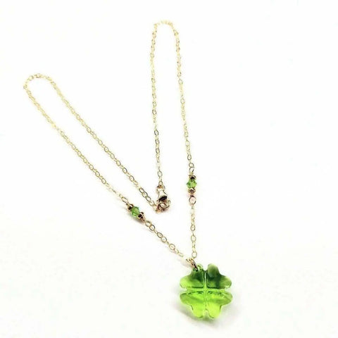 14K Gold Filled Clover Necklace – Peridot Swarovski Crystal Pendant | Made in USA Alexa Martha Designs  Necklace