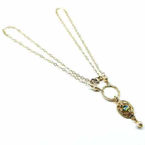 14K Gold-Filled Hammered Circle Filigree Necklace with Blue Gemstone – Made in USA Alexa Martha Designs  Necklace