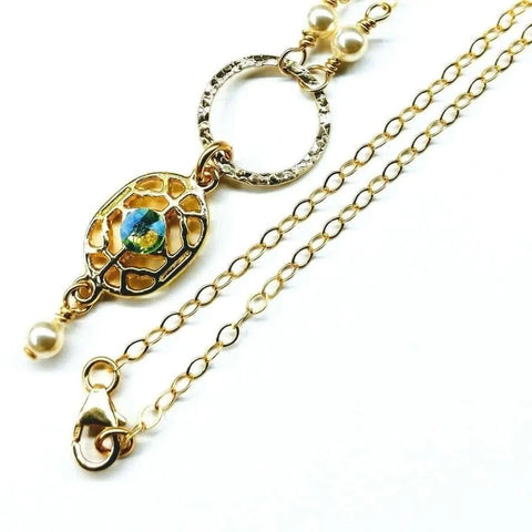 14K Gold-Filled Hammered Circle Filigree Necklace with Blue Gemstone – Made in USA Alexa Martha Designs  Necklace