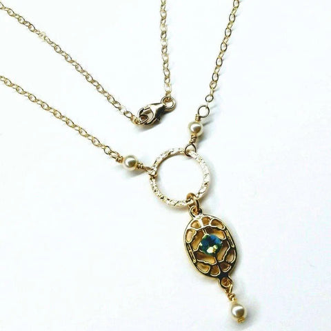 14K Gold-Filled Hammered Circle Filigree Necklace with Blue Gemstone – Made in USA Alexa Martha Designs  Necklace