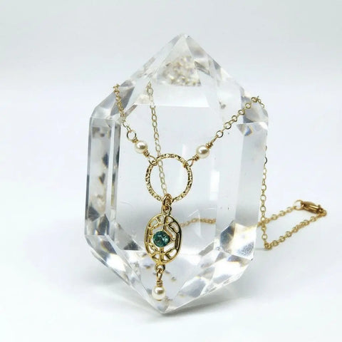14K Gold-Filled Hammered Circle Filigree Necklace with Blue Gemstone – Made in USA Alexa Martha Designs  Necklace
