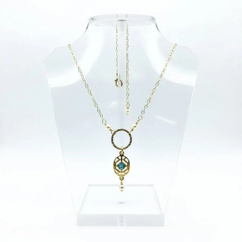 14K Gold-Filled Hammered Circle Filigree Necklace with Blue Gemstone – Made in USA Alexa Martha Designs  Necklace