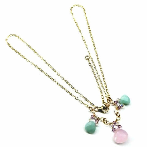 14K Gold Filled Necklace – Light Pink Chalcedony and Mint Amazonite Drops | Handmade in USA Alexa Martha Designs  Necklace