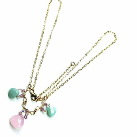 14K Gold Filled Necklace – Light Pink Chalcedony and Mint Amazonite Drops | Handmade in USA Alexa Martha Designs  Necklace