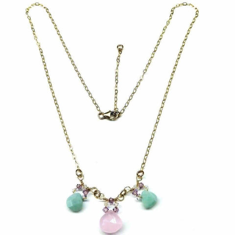 14K Gold Filled Necklace – Light Pink Chalcedony and Mint Amazonite Drops | Handmade in USA Alexa Martha Designs  Necklace