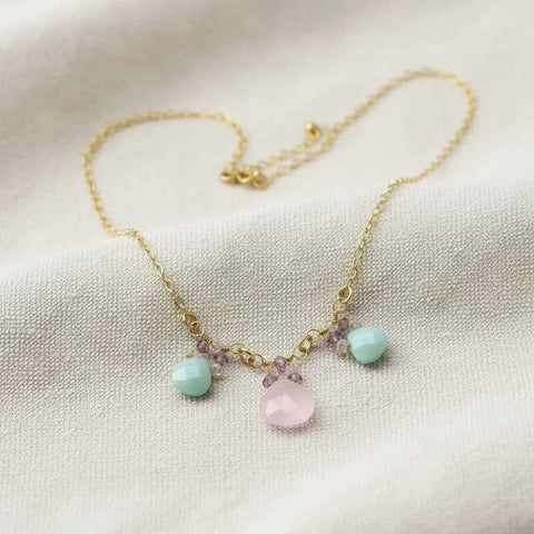 14K Gold Filled Necklace – Light Pink Chalcedony and Mint Amazonite Drops | Handmade in USA Alexa Martha Designs  Necklace