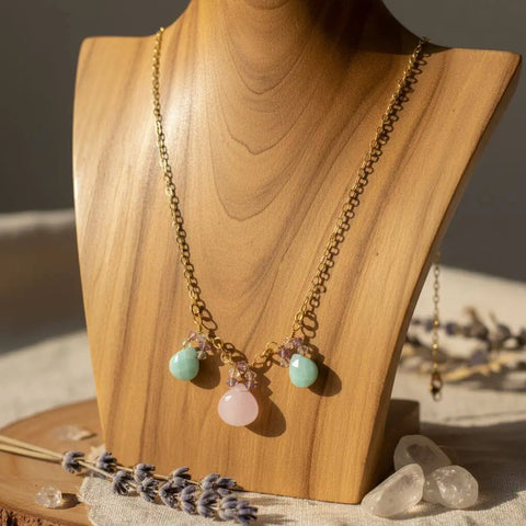 14K Gold Filled Necklace – Light Pink Chalcedony and Mint Amazonite Drops | Handmade in USA Alexa Martha Designs  Necklace