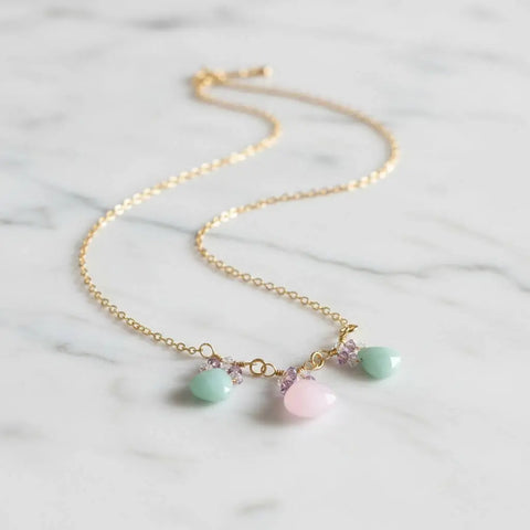 14K Gold Filled Necklace – Light Pink Chalcedony and Mint Amazonite Drops | Handmade in USA Alexa Martha Designs  Necklace