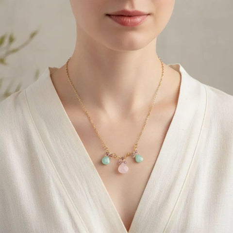 14K Gold Filled Necklace – Light Pink Chalcedony and Mint Amazonite Drops | Handmade in USA Alexa Martha Designs  Necklace