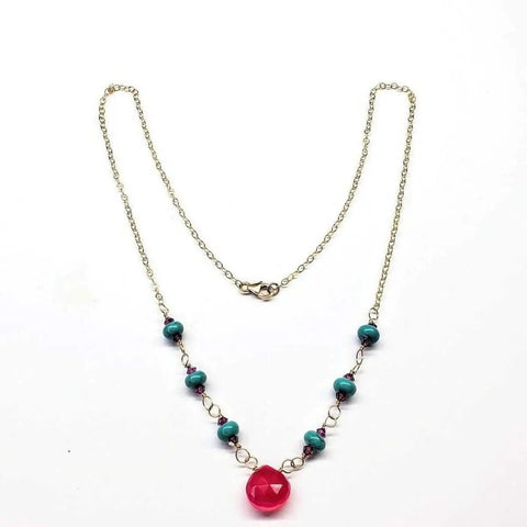14K Gold Filled Pink Chalcedony Turquoise Gemstone Necklace – Handmade in Montana Alexa Martha Designs  Necklace