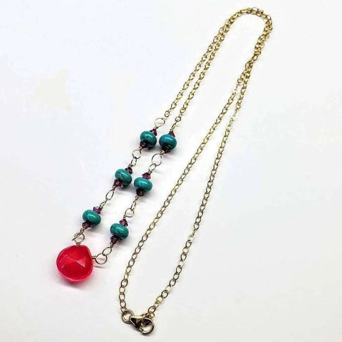 14K Gold Filled Pink Chalcedony Turquoise Gemstone Necklace – Handmade in Montana Alexa Martha Designs  Necklace