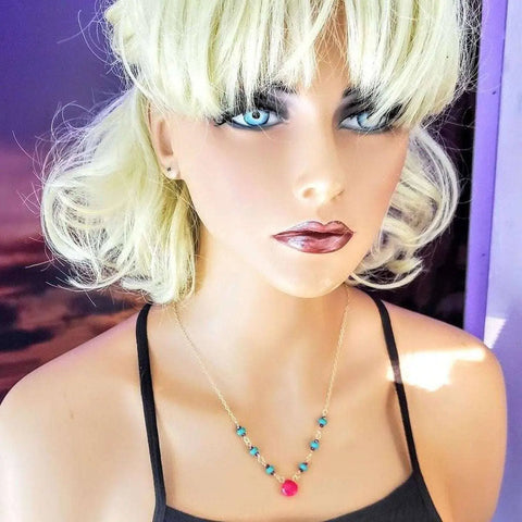 14K Gold Filled Pink Chalcedony Turquoise Gemstone Necklace – Handmade in Montana Alexa Martha Designs  Necklace