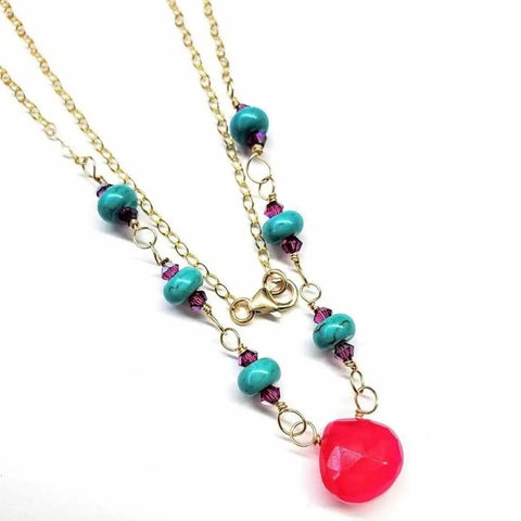 14K Gold Filled Pink Chalcedony Turquoise Gemstone Necklace – Handmade in Montana Alexa Martha Designs  Necklace