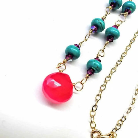 14K Gold Filled Pink Chalcedony Turquoise Gemstone Necklace – Handmade in Montana Alexa Martha Designs  Necklace