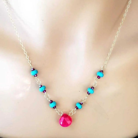 14K Gold Filled Pink Chalcedony Turquoise Gemstone Necklace – Handmade in Montana Alexa Martha Designs  Necklace