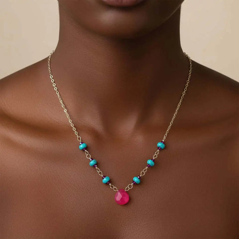 14K Gold Filled Pink Chalcedony Turquoise Gemstone Necklace – Handmade in Montana Alexa Martha Designs  Necklace