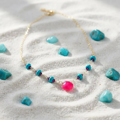 14K Gold Filled Pink Chalcedony Turquoise Gemstone Necklace – Handmade in Montana Alexa Martha Designs  Necklace