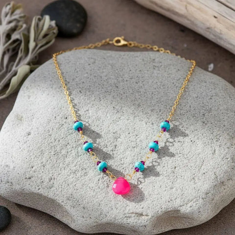 14K Gold Filled Pink Chalcedony Turquoise Gemstone Necklace – Handmade in Montana Alexa Martha Designs  Necklace