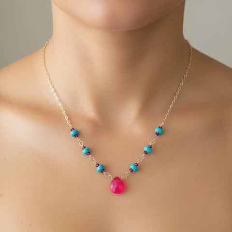 14K Gold Filled Pink Chalcedony Turquoise Gemstone Necklace – Handmade in Montana Alexa Martha Designs  Necklace
