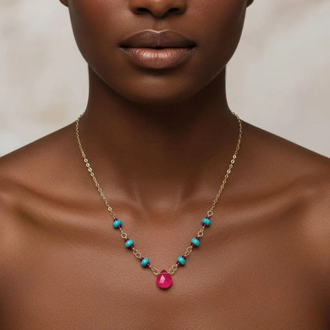 14K Gold Filled Pink Chalcedony Turquoise Gemstone Necklace – Handmade in Montana Alexa Martha Designs  Necklace