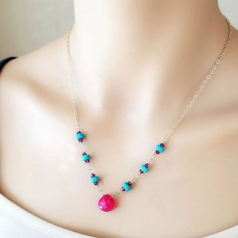 14K Gold Filled Pink Chalcedony Turquoise Gemstone Necklace – Handmade in Montana Alexa Martha Designs  Necklace