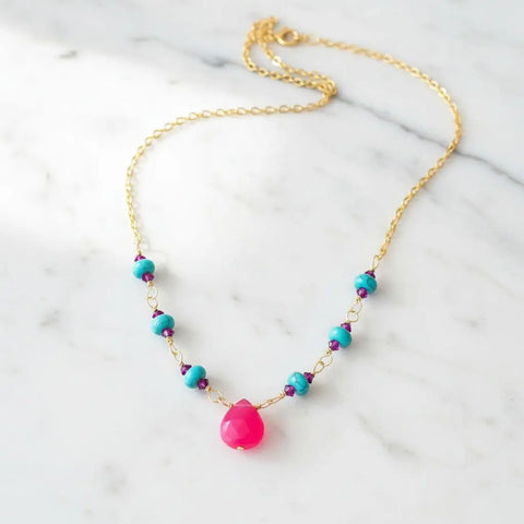 14K Gold Filled Pink Chalcedony Turquoise Gemstone Necklace – Handmade in Montana Alexa Martha Designs  Necklace