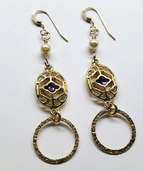14K Gold Filled Purple Crystal Filigree Drop Earrings – Handmade in Montana Alexa Martha Designs  Earrings