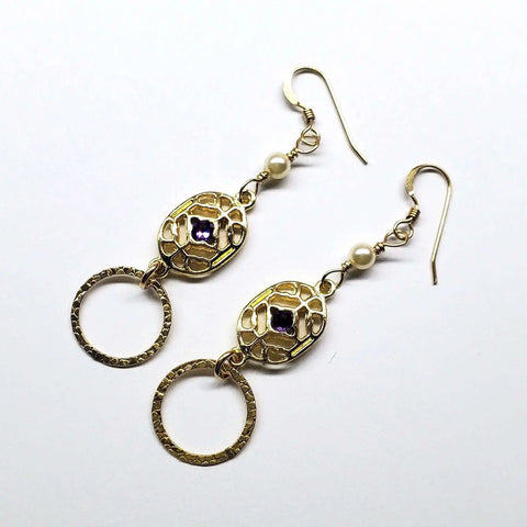 14K Gold Filled Purple Crystal Filigree Drop Earrings – Handmade in Montana Alexa Martha Designs  Earrings