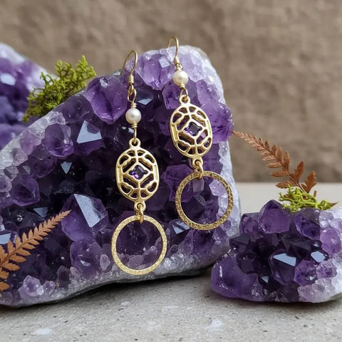 14K Gold Filled Purple Crystal Filigree Drop Earrings – Handmade in Montana Alexa Martha Designs  Earrings