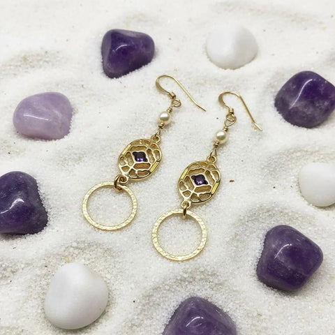 14K Gold Filled Purple Crystal Filigree Drop Earrings – Handmade in Montana Alexa Martha Designs  Earrings
