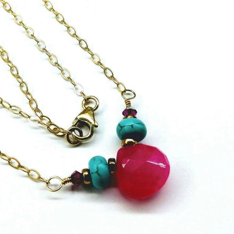 14K Gold Filled Turquoise And Pink Gemstone Drop Necklace – Handmade In Montana | Made In USA Alexa Martha Designs  Necklace