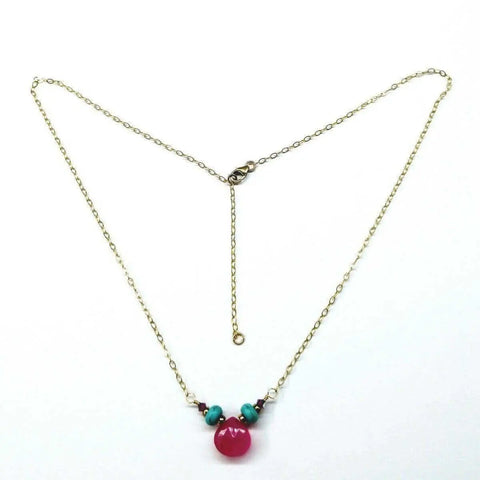 14K Gold Filled Turquoise And Pink Gemstone Drop Necklace – Handmade In Montana | Made In USA Alexa Martha Designs  Necklace