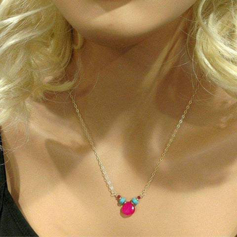 14K Gold Filled Turquoise And Pink Gemstone Drop Necklace – Handmade In Montana | Made In USA Alexa Martha Designs  Necklace