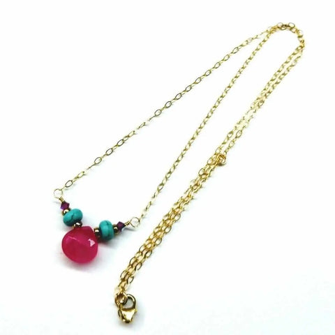 14K Gold Filled Turquoise And Pink Gemstone Drop Necklace – Handmade In Montana | Made In USA Alexa Martha Designs  Necklace