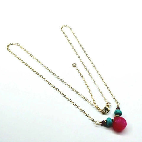 14K Gold Filled Turquoise And Pink Gemstone Drop Necklace – Handmade In Montana | Made In USA Alexa Martha Designs  Necklace