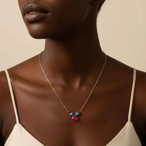 14K Gold Filled Turquoise And Pink Gemstone Drop Necklace – Handmade In Montana | Made In USA Alexa Martha Designs  Necklace