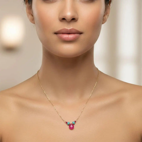 14K Gold Filled Turquoise And Pink Gemstone Drop Necklace – Handmade In Montana | Made In USA Alexa Martha Designs  Necklace