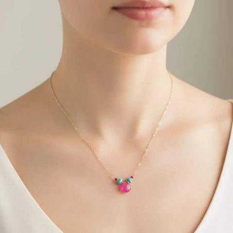 14K Gold Filled Turquoise And Pink Gemstone Drop Necklace – Handmade In Montana | Made In USA Alexa Martha Designs  Necklace