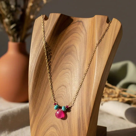 14K Gold Filled Turquoise And Pink Gemstone Drop Necklace – Handmade In Montana | Made In USA Alexa Martha Designs  Necklace