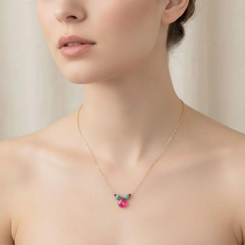 14K Gold Filled Turquoise And Pink Gemstone Drop Necklace – Handmade In Montana | Made In USA Alexa Martha Designs  Necklace