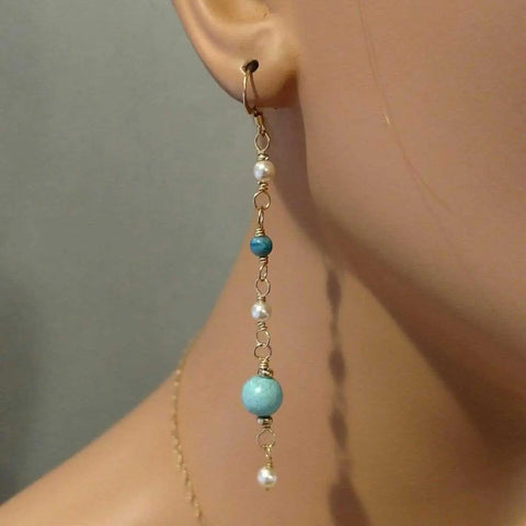 14K Gold Filled Turquoise Pearl Dangle Earrings – Handcrafted Jewelry | Made in USA Alexa Martha Designs  Earrings