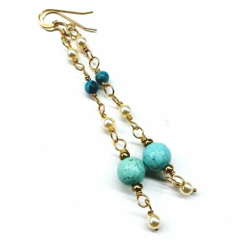 14K Gold Filled Turquoise Pearl Dangle Earrings – Handcrafted Jewelry | Made in USA Alexa Martha Designs  Earrings