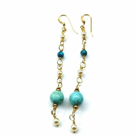 14K Gold Filled Turquoise Pearl Dangle Earrings – Handcrafted Jewelry | Made in USA Alexa Martha Designs  Earrings