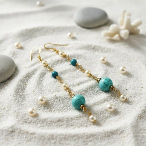14K Gold Filled Turquoise Pearl Dangle Earrings – Handcrafted Jewelry | Made in USA Alexa Martha Designs  Earrings