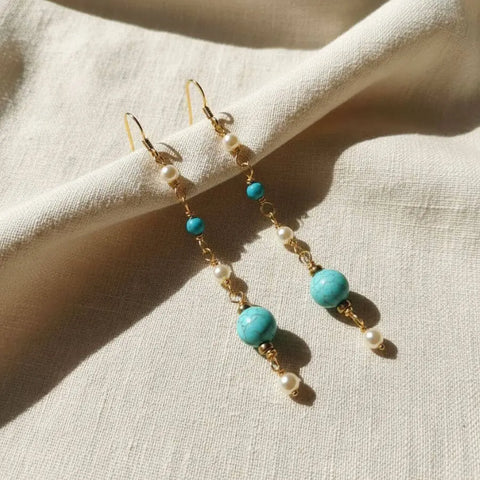 14K Gold Filled Turquoise Pearl Dangle Earrings – Handcrafted Jewelry | Made in USA Alexa Martha Designs  Earrings
