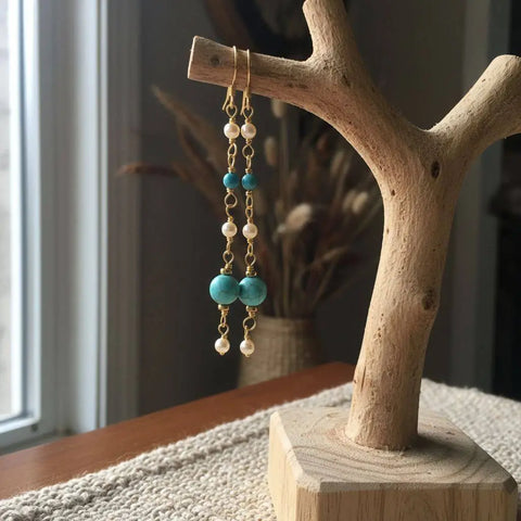 14K Gold Filled Turquoise Pearl Dangle Earrings – Handcrafted Jewelry | Made in USA Alexa Martha Designs  Earrings